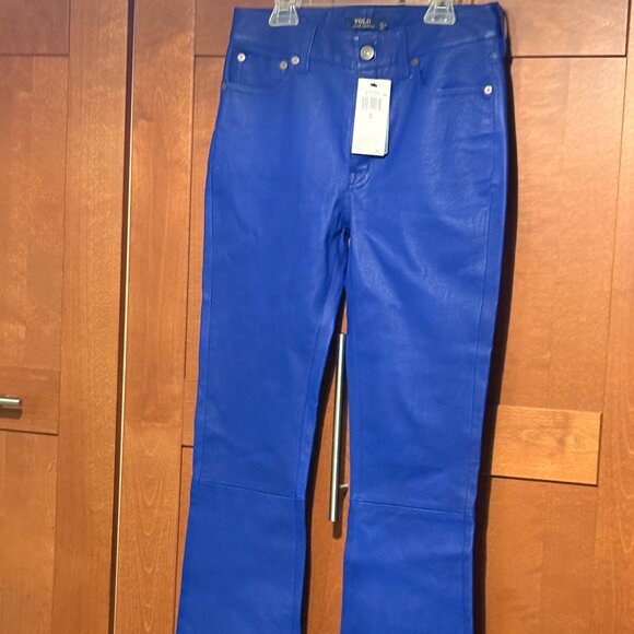 Polo Ralph Lauren Women's 100% Lamb Leather Stretch Pants Blue Sz 2 $998